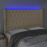 vidaXL Tăblie de pat cu LED, crem, 147x16x118/128 cm, textil