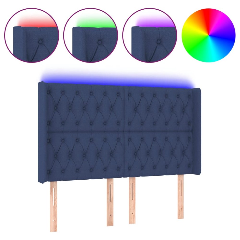 vidaXL Tăblie de pat cu LED, albastru, 147x16x118/128 cm, textil
