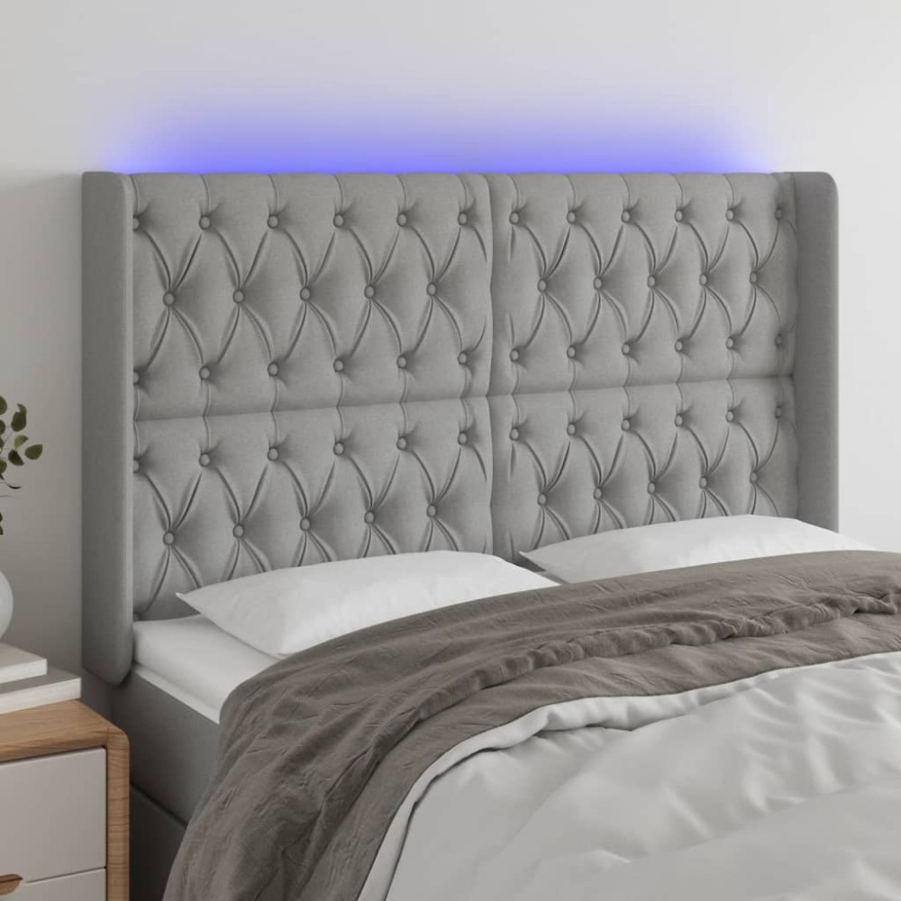 vidaXL Tăblie de pat cu LED, gri deschis, 163x16x118/128 cm, textil