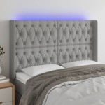 vidaXL Tăblie de pat cu LED, gri deschis, 163x16x118/128 cm, textil