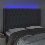 vidaXL Tăblie de pat cu LED, gri închis, 163x16x118/128 cm, textil vidaXL Tăblie de pat cu LED, gri închis, 163x16x118/128 cm, textil