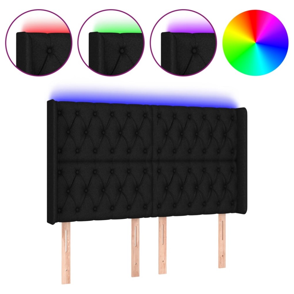 vidaXL Tăblie de pat cu LED, negru, 163x16x118/128 cm, textil