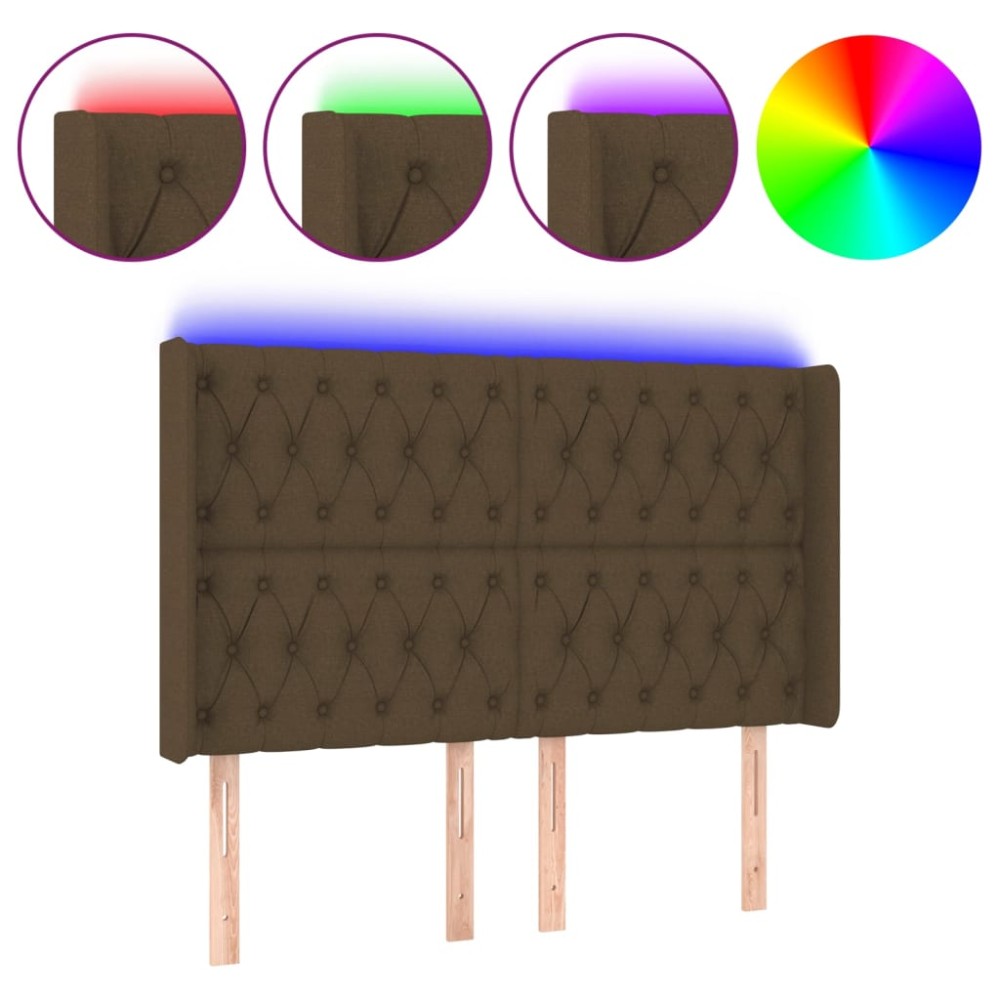 vidaXL Tăblie de pat cu LED, maro închis, 163x16x118/128 cm, textil
