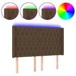 vidaXL Tăblie de pat cu LED, maro închis, 163x16x118/128 cm, textil vidaXL Tăblie de pat cu LED, maro închis, 163x16x118/128 cm, textil