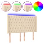 vidaXL Tăblie de pat cu LED, crem, 163x16x118/128 cm, textil