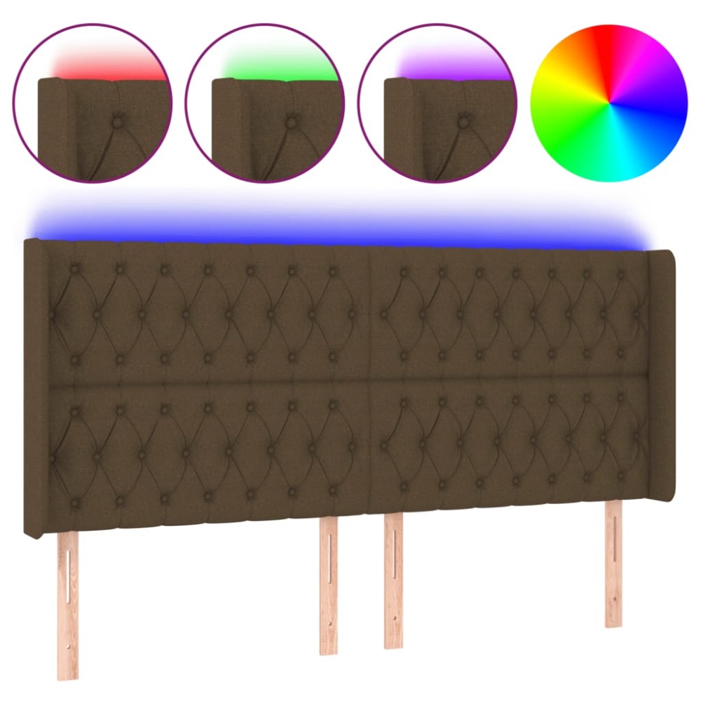 vidaXL Tăblie de pat cu LED, maro închis, 183x16x118/128 cm, textil