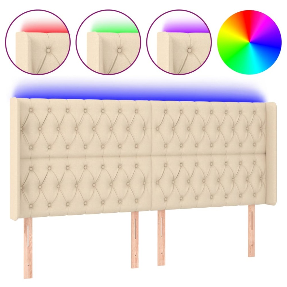 vidaXL Tăblie de pat cu LED, crem, 183x16x118/128 cm, textil