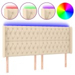 vidaXL Tăblie de pat cu LED, crem, 183x16x118/128 cm, textil