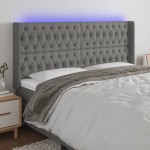 vidaXL Tăblie de pat cu LED, gri închis, 203x16x118/128 cm, textil vidaXL Tăblie de pat cu LED, gri închis, 203x16x118/128 cm, textil