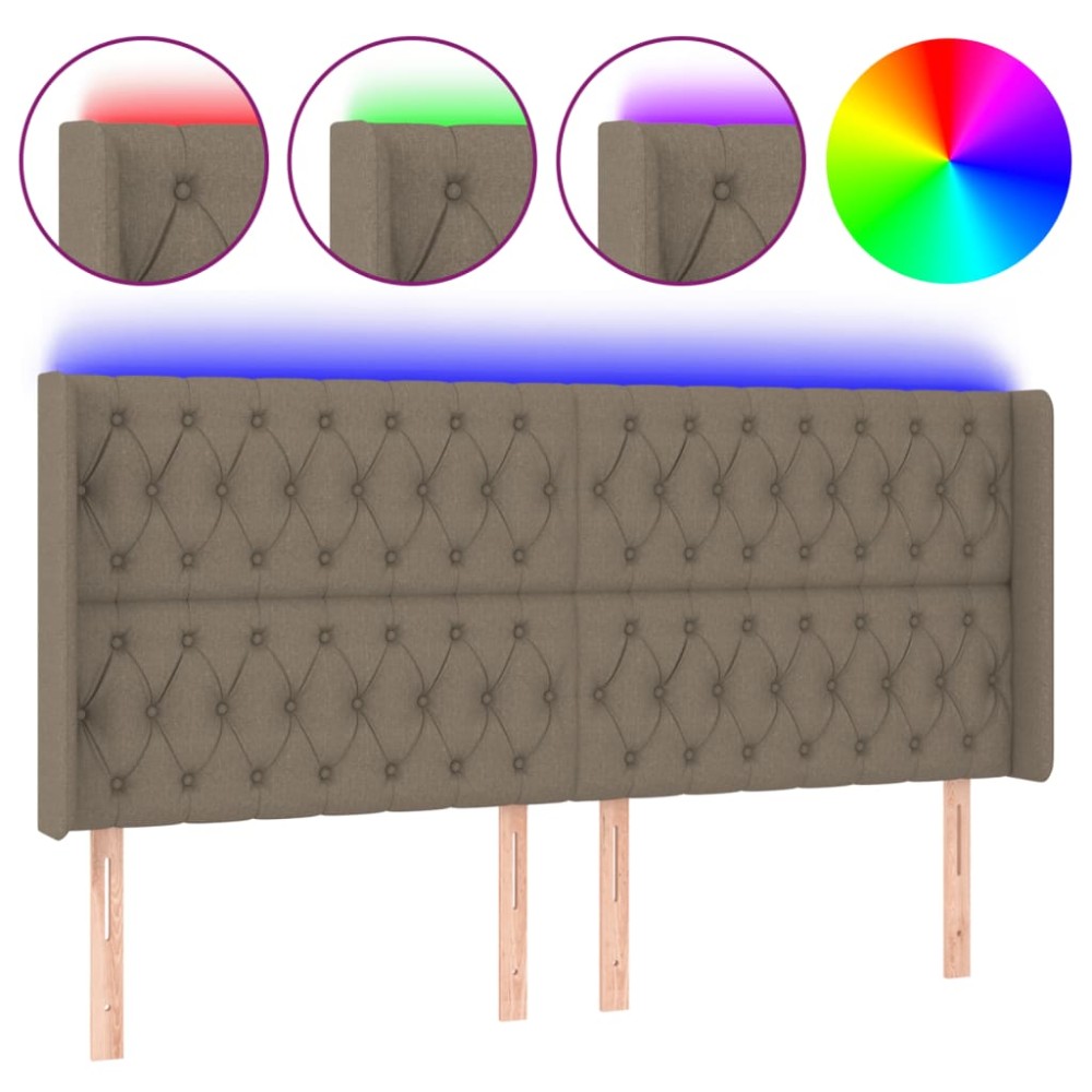 vidaXL Tăblie de pat cu LED, gri taupe, 203x16x118/128 cm, textil