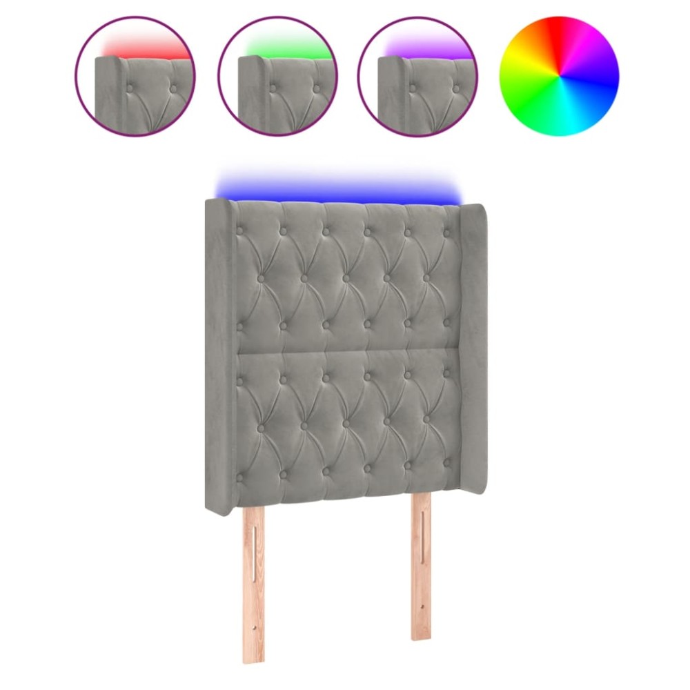 vidaXL Tăblie de pat cu LED, gri deschis, 83x16x118/128 cm, catifea
