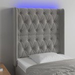 vidaXL Tăblie de pat cu LED, gri deschis, 83x16x118/128 cm, catifea vidaXL Tăblie de pat cu LED, gri deschis, 83x16x118/128 cm, catifea