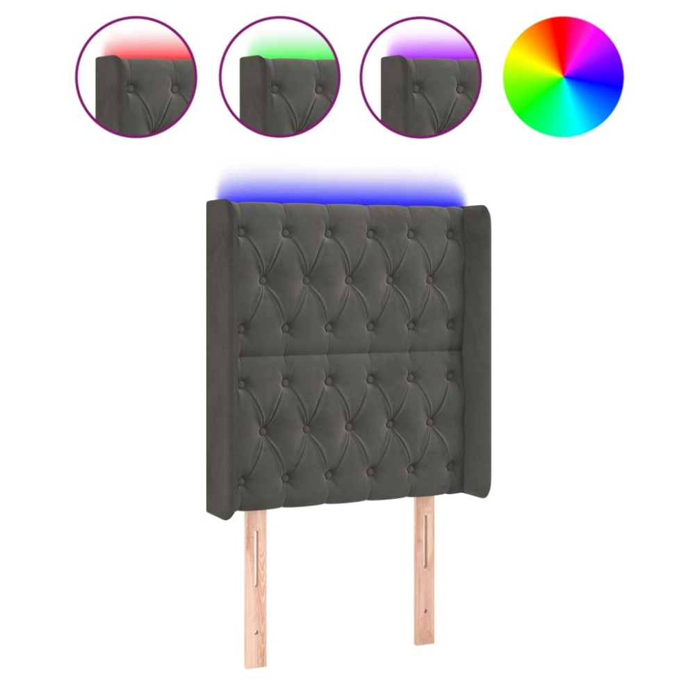 vidaXL Tăblie de pat cu LED, gri închis, 83x16x118/128 cm, catifea