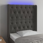 vidaXL Tăblie de pat cu LED, gri închis, 83x16x118/128 cm, catifea vidaXL Tăblie de pat cu LED, gri închis, 83x16x118/128 cm, catifea
