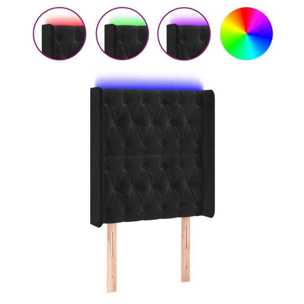 vidaXL Tăblie de pat cu LED, negru, 83x16x118/128 cm, catifea