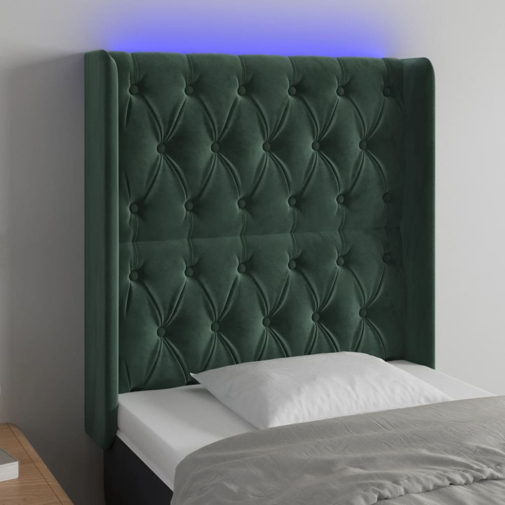 vidaXL Tăblie de pat cu LED, verde închis, 83x16x118/128 cm, catifea
