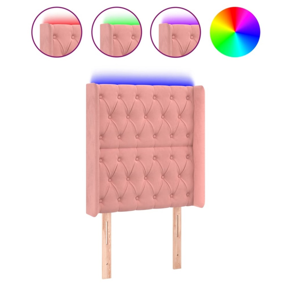 vidaXL Tăblie de pat cu LED, roz, 83x16x118/128 cm, catifea
