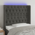 vidaXL Tăblie de pat cu LED, gri închis, 93x16x118/128 cm, catifea vidaXL Tăblie de pat cu LED, gri închis, 93x16x118/128 cm, catifea
