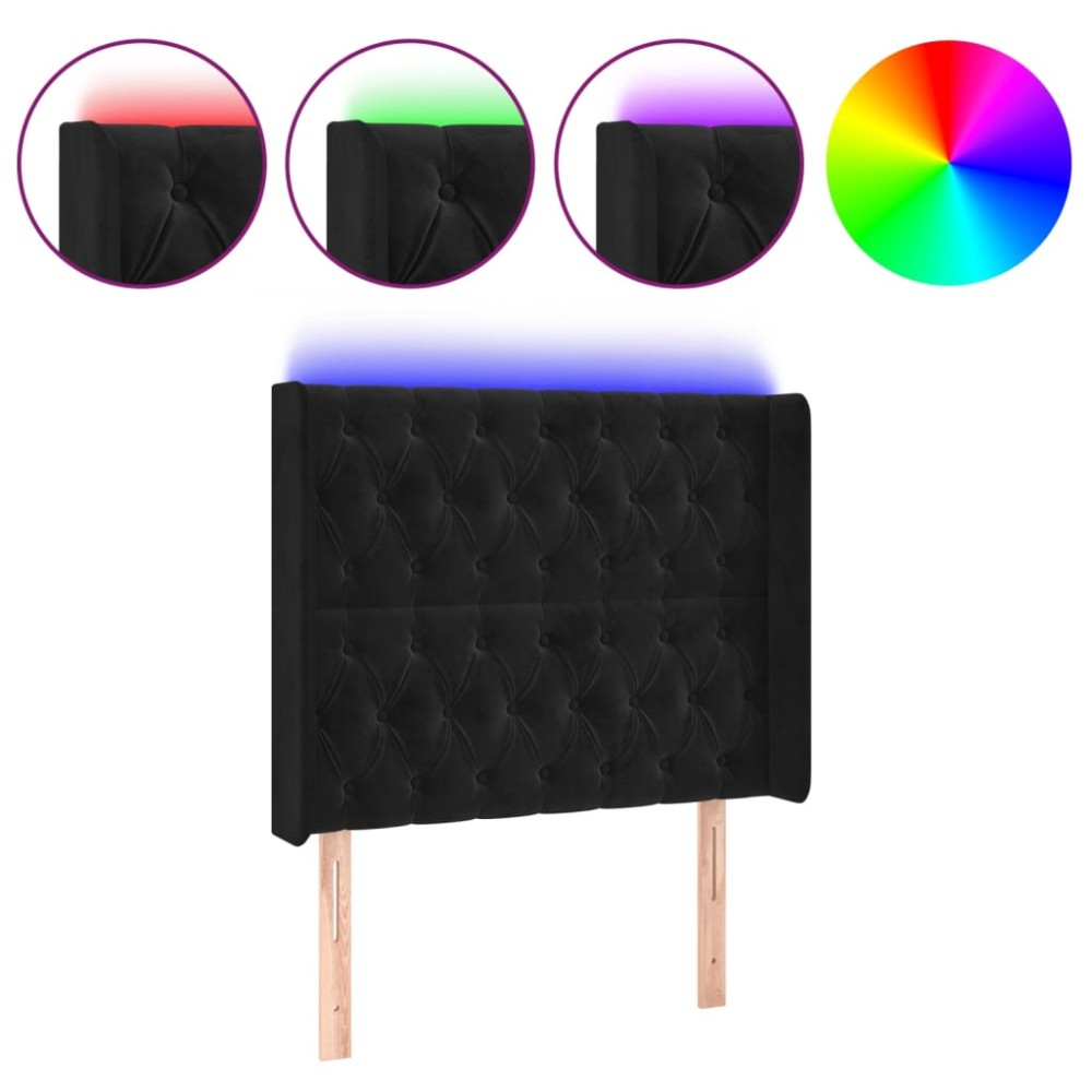 vidaXL Tăblie de pat cu LED, negru, 93x16x118/128 cm, catifea