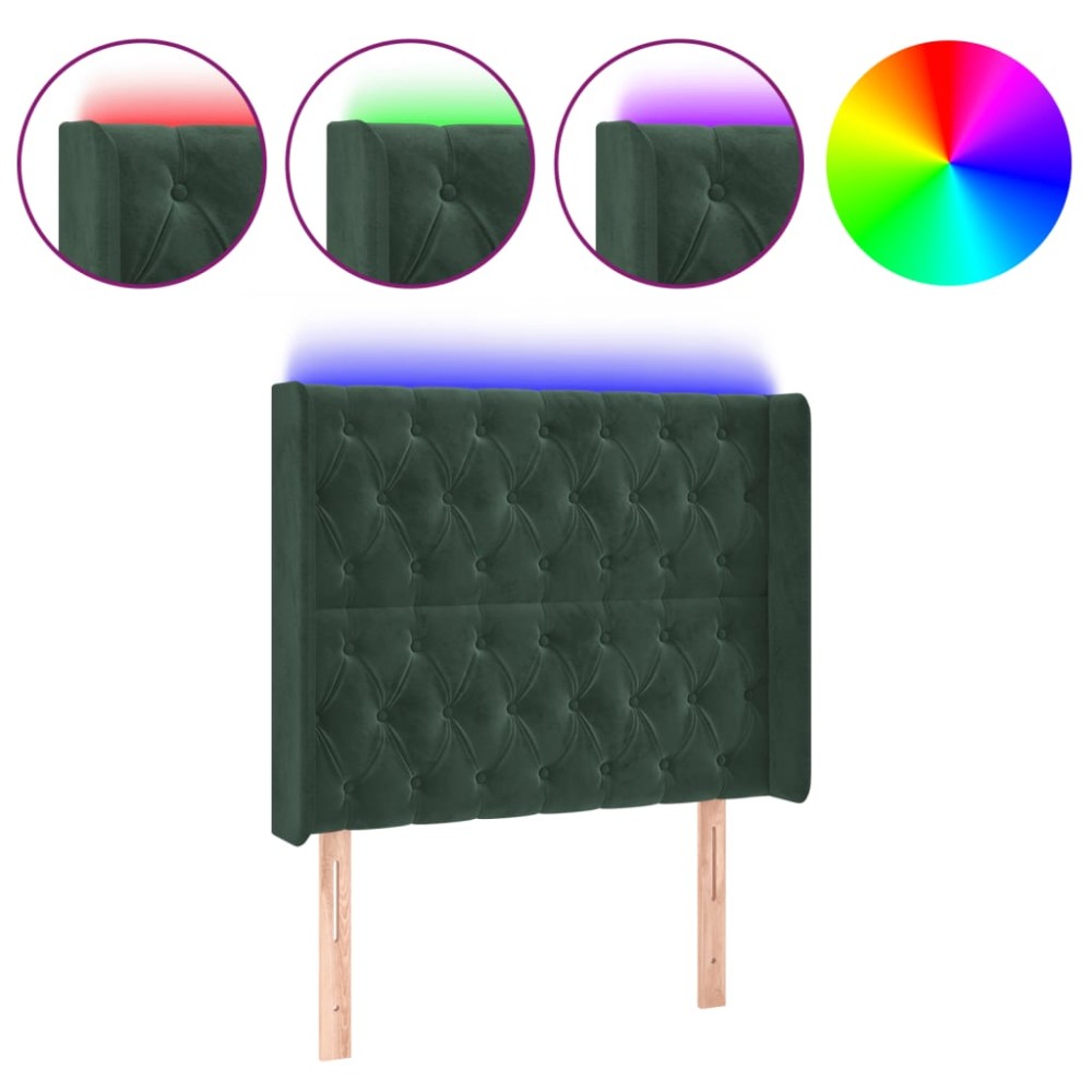 vidaXL Tăblie de pat cu LED, verde închis, 93x16x118/128cm, catifea