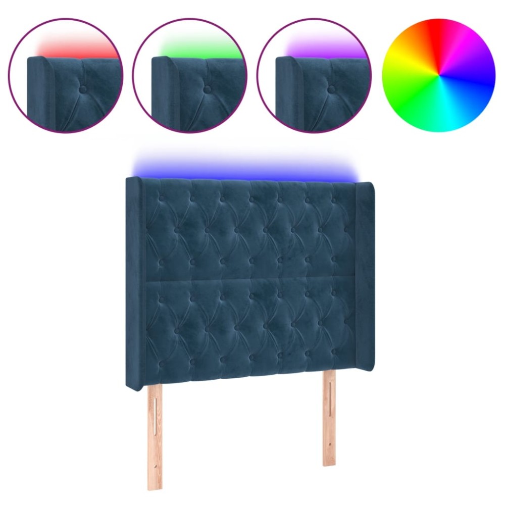 vidaXL Tăblie de pat cu LED, albastru închis, 93x16x118/128cm, catifea