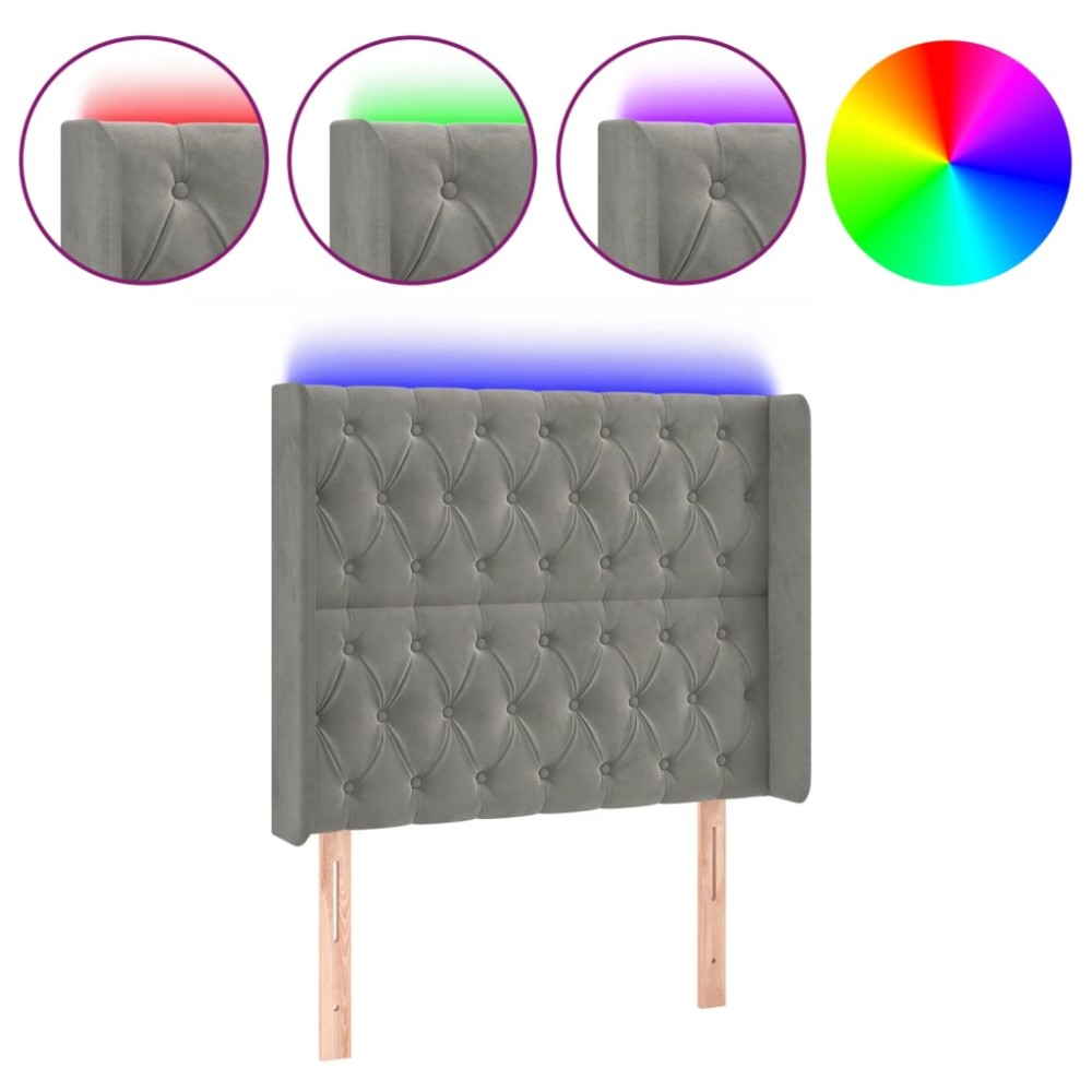 vidaXL Tăblie de pat cu LED, gri deschis, 103x16x118/128 cm, catifea