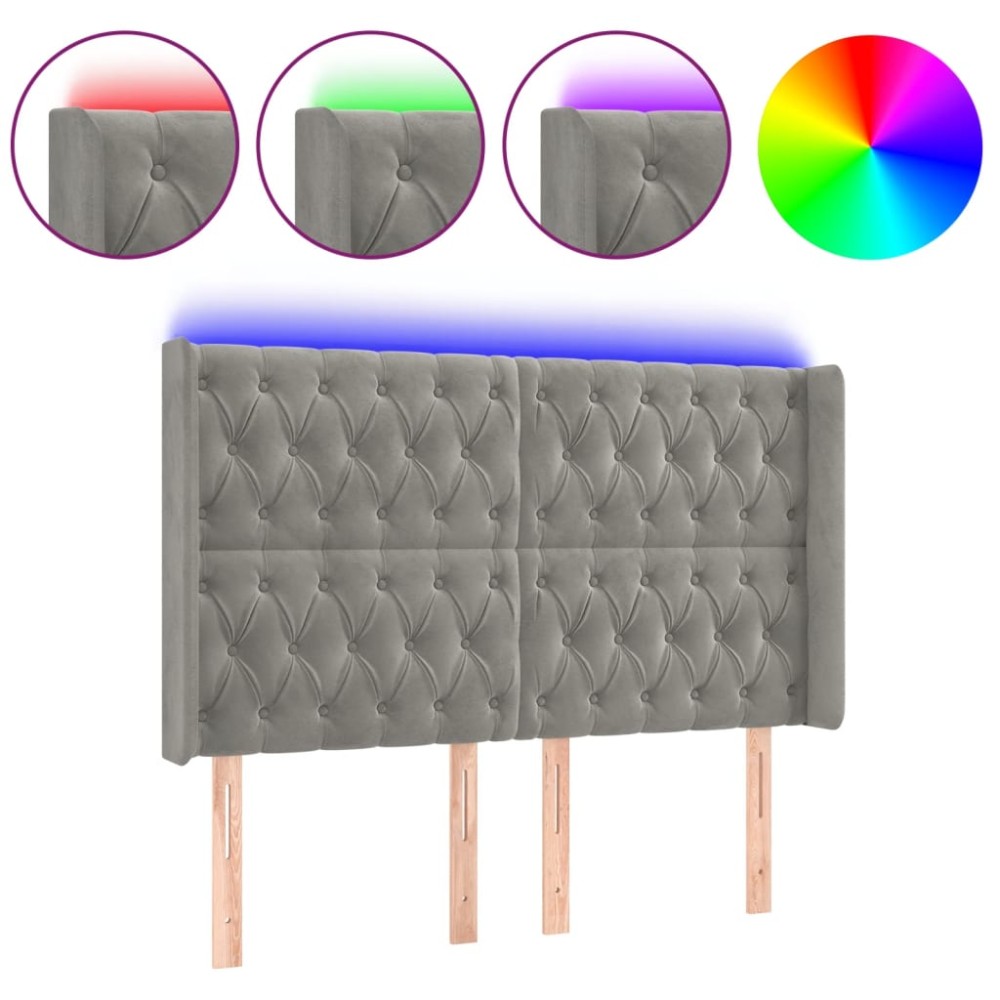 vidaXL Tăblie de pat cu LED, gri deschis, 147x16x118/128 cm, catifea
