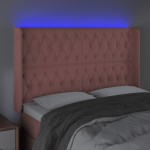 vidaXL Tăblie de pat cu LED, roz, 147x16x118/128 cm, catifea vidaXL Tăblie de pat cu LED, roz, 147x16x118/128 cm, catifea