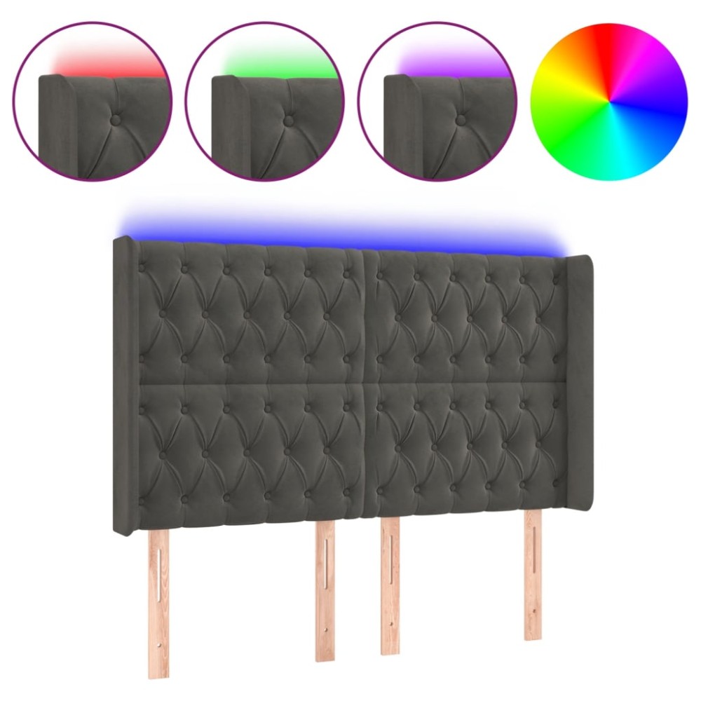 vidaXL Tăblie de pat cu LED, gri închis, 163x16x118/128 cm, catifea