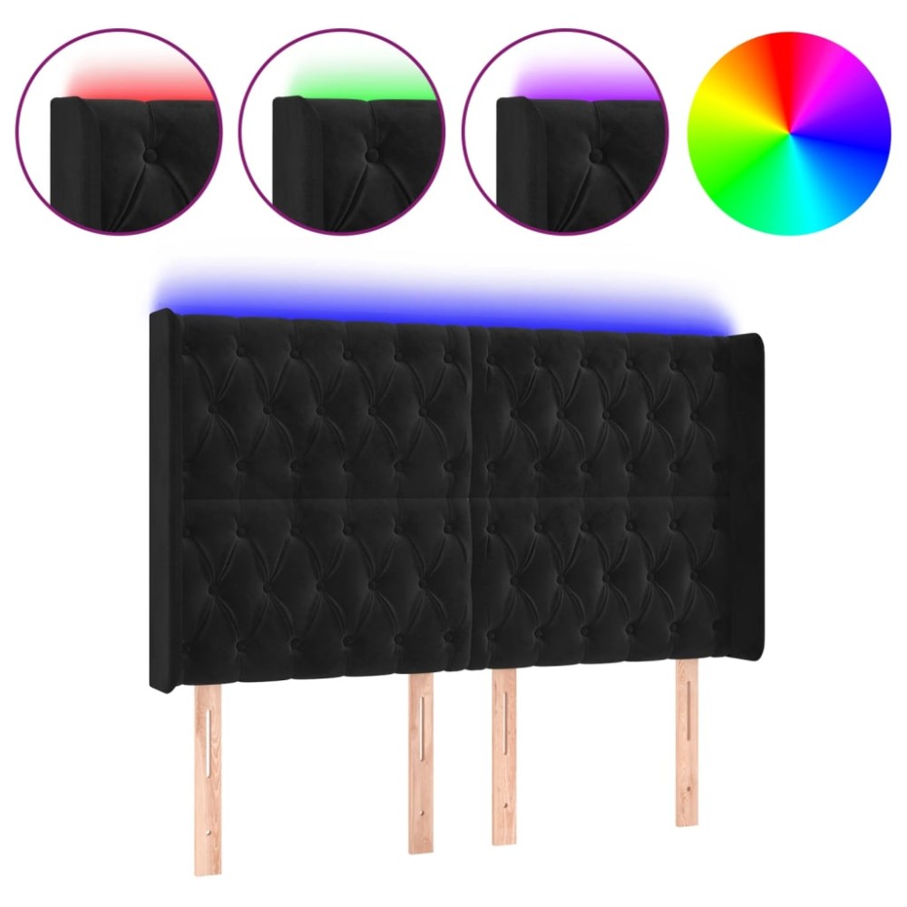 vidaXL Tăblie de pat cu LED, negru, 163x16x118/128 cm, catifea