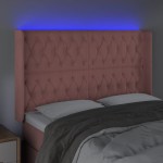vidaXL Tăblie de pat cu LED, roz, 163x16x118/128 cm, catifea