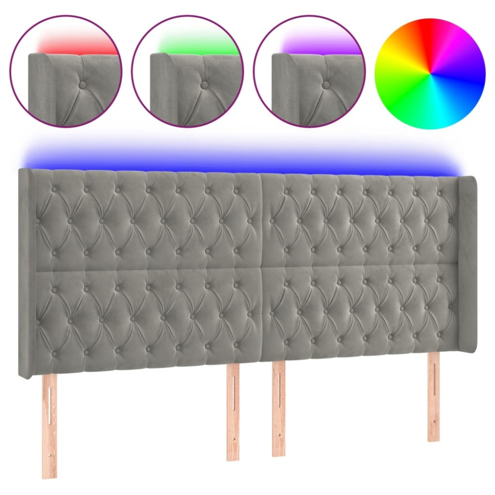 vidaXL Tăblie de pat cu LED, gri deschis, 183x16x118/128 cm, catifea