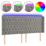 vidaXL Tăblie de pat cu LED, gri deschis, 183x16x118/128 cm, catifea vidaXL Tăblie de pat cu LED, gri deschis, 183x16x118/128 cm, catifea