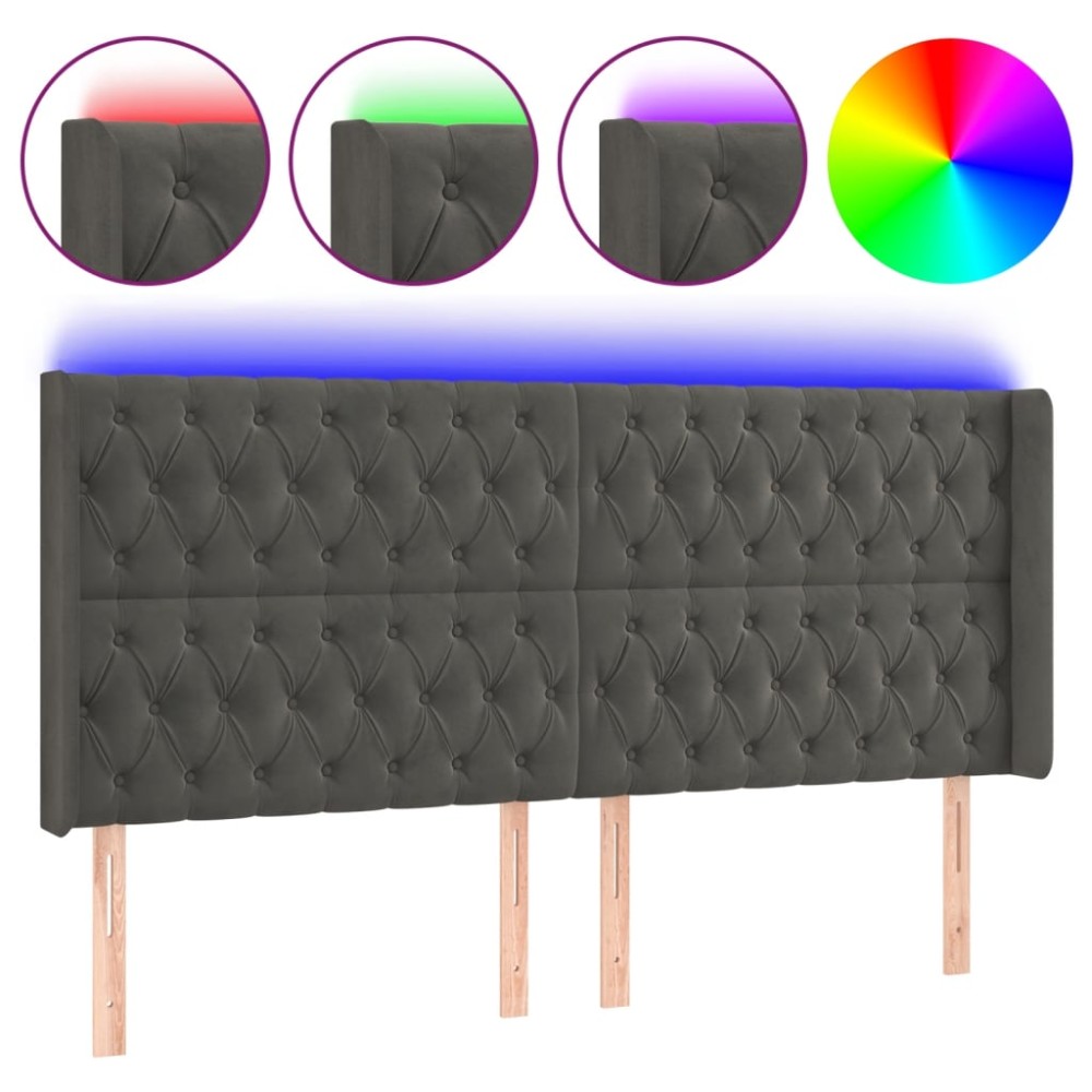vidaXL Tăblie de pat cu LED, gri închis, 183x16x118/128 cm, catifea