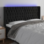 vidaXL Tăblie de pat cu LED, negru, 183x16x118/128 cm, catifea
