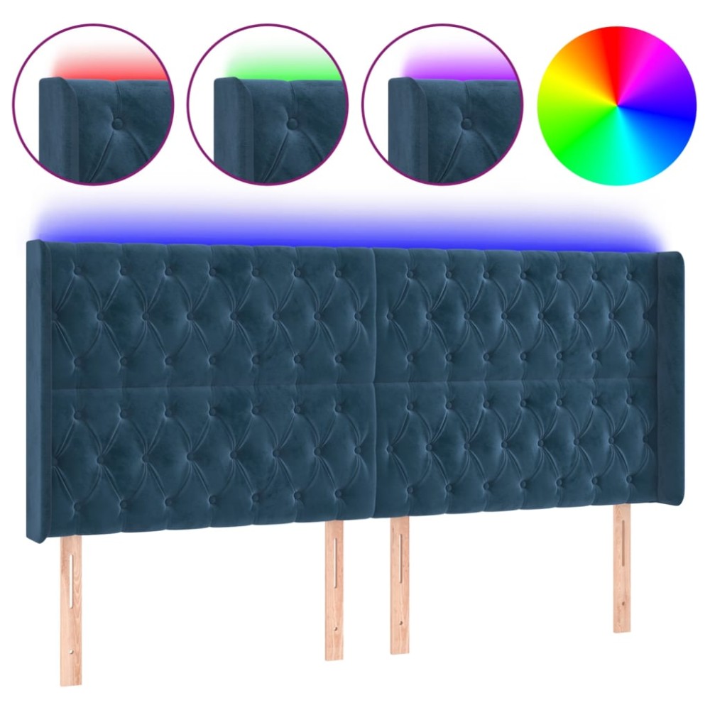 vidaXL Tăblie de pat cu LED, albastru închis, 183x16x118/128cm catifea
