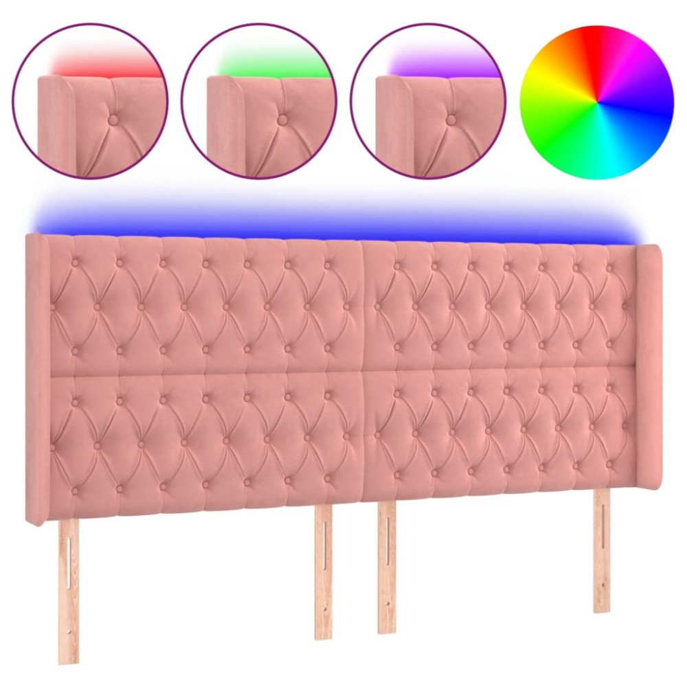 vidaXL Tăblie de pat cu LED, roz, 183x16x118/128 cm, catifea