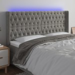 vidaXL Tăblie de pat cu LED, gri deschis, 203x16x118/128 cm, catifea vidaXL Tăblie de pat cu LED, gri deschis, 203x16x118/128 cm, catifea