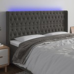 vidaXL Tăblie de pat cu LED, gri închis, 203x16x118/128 cm, catifea vidaXL Tăblie de pat cu LED, gri închis, 203x16x118/128 cm, catifea