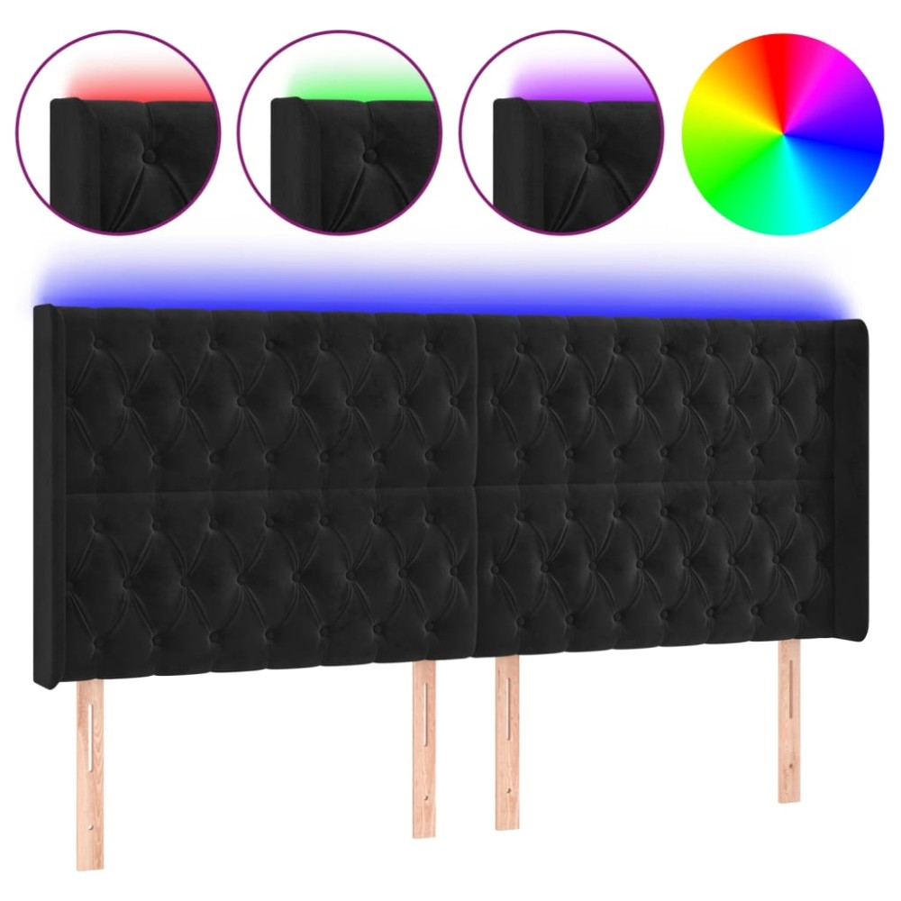 vidaXL Tăblie de pat cu LED, negru, 203x16x118/128 cm, catifea