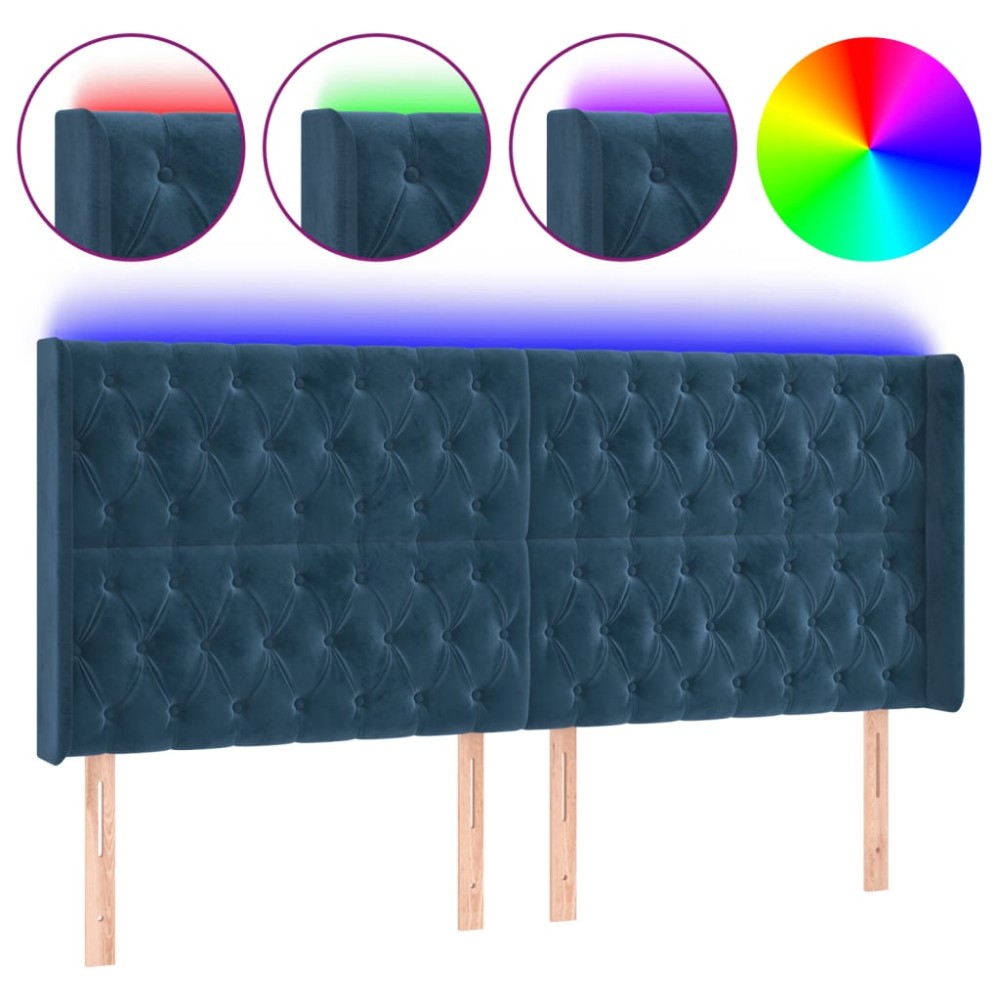 vidaXL Tăblie de pat cu LED, albastru închis, 203x16x118/128cm catifea