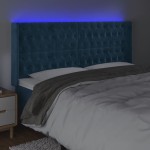vidaXL Tăblie de pat cu LED, albastru închis, 203x16x118/128cm catifea