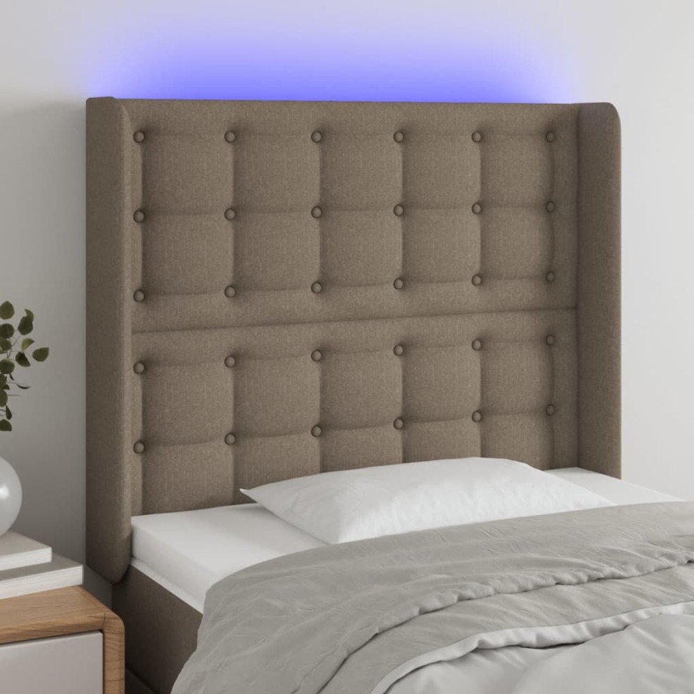 vidaXL Tăblie de pat cu LED, gri taupe, 83x16x118/128 cm, textil