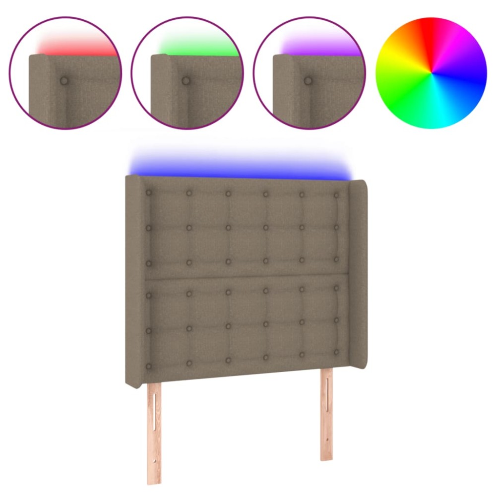 vidaXL Tăblie de pat cu LED, gri taupe, 93x16x118/128 cm, textil