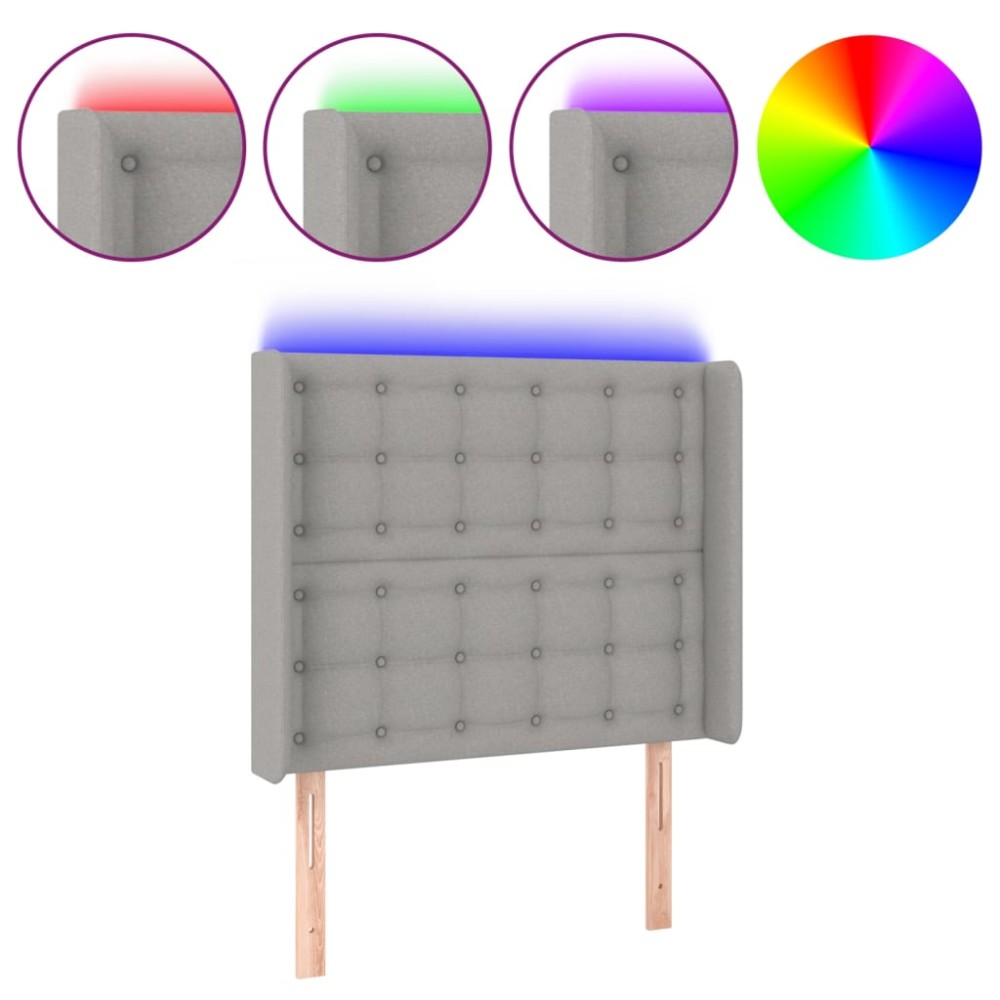 vidaXL Tăblie de pat cu LED, gri deschis, 103x16x118/128 cm, textil