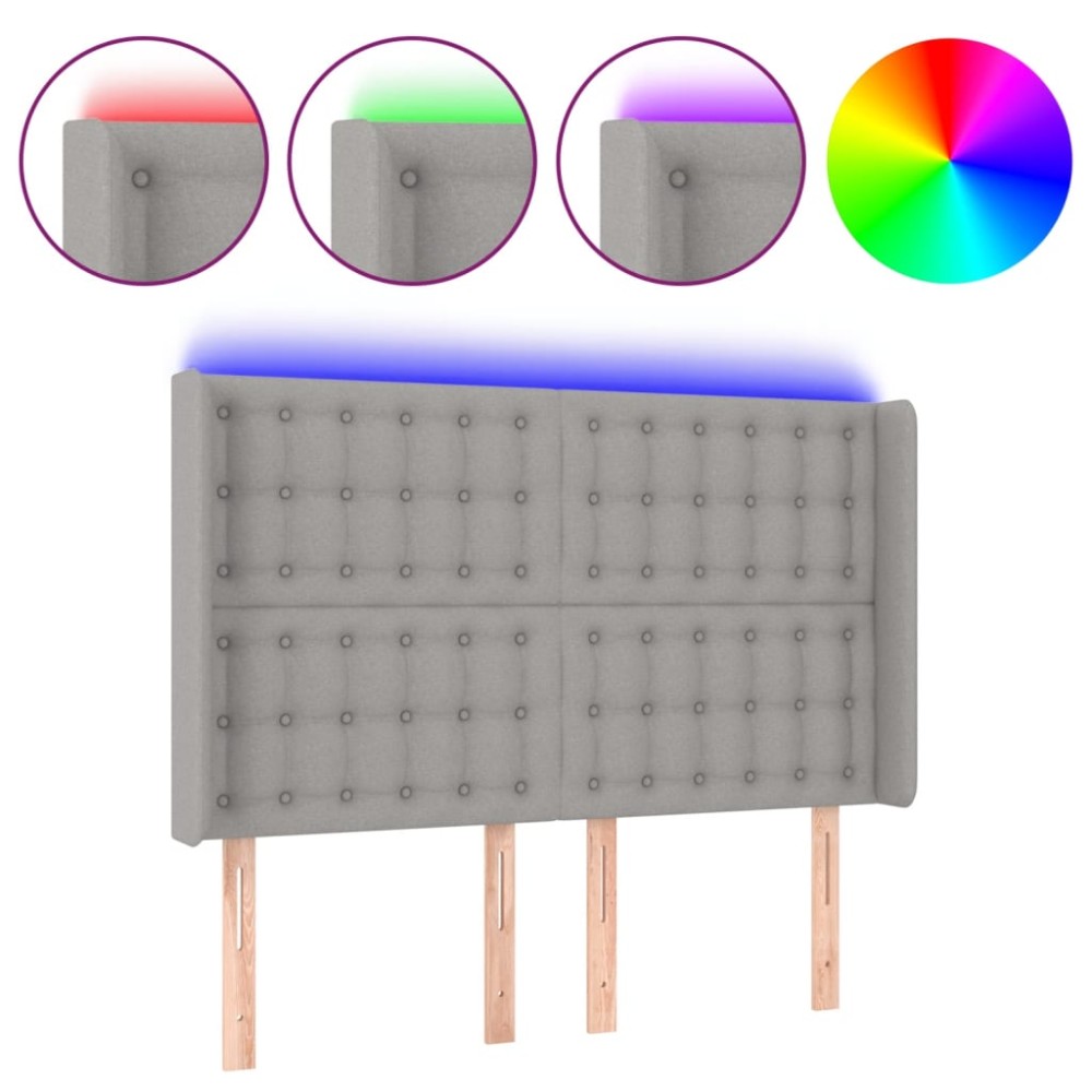 vidaXL Tăblie de pat cu LED, gri deschis, 147x16x118/128 cm, textil