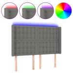 vidaXL Tăblie de pat cu LED, gri închis, 147x16x118/128 cm, textil vidaXL Tăblie de pat cu LED, gri închis, 147x16x118/128 cm, textil