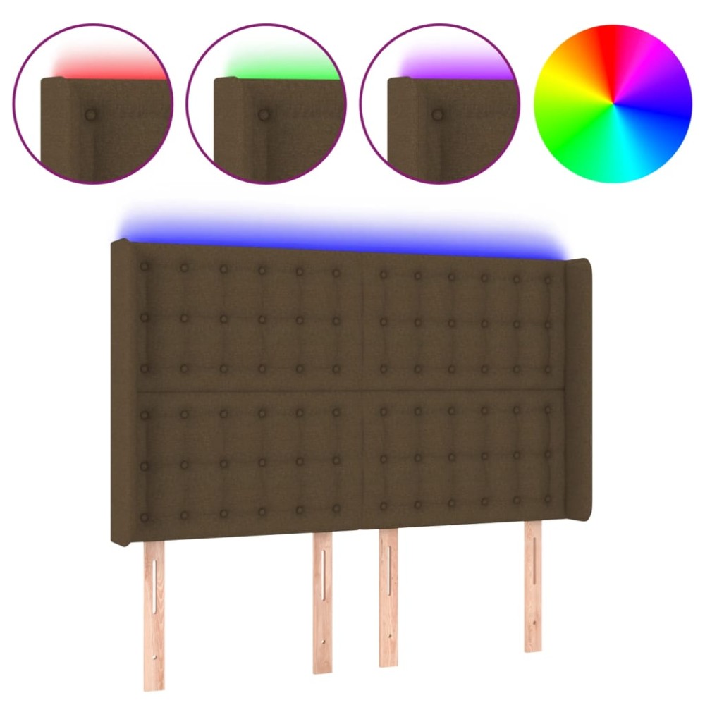 vidaXL Tăblie de pat cu LED, maro închis, 147x16x118/128 cm, textil