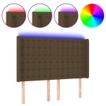vidaXL Tăblie de pat cu LED, maro închis, 147x16x118/128 cm, textil vidaXL Tăblie de pat cu LED, maro închis, 147x16x118/128 cm, textil