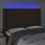 vidaXL Tăblie de pat cu LED, maro închis, 147x16x118/128 cm, textil vidaXL Tăblie de pat cu LED, maro închis, 147x16x118/128 cm, textil